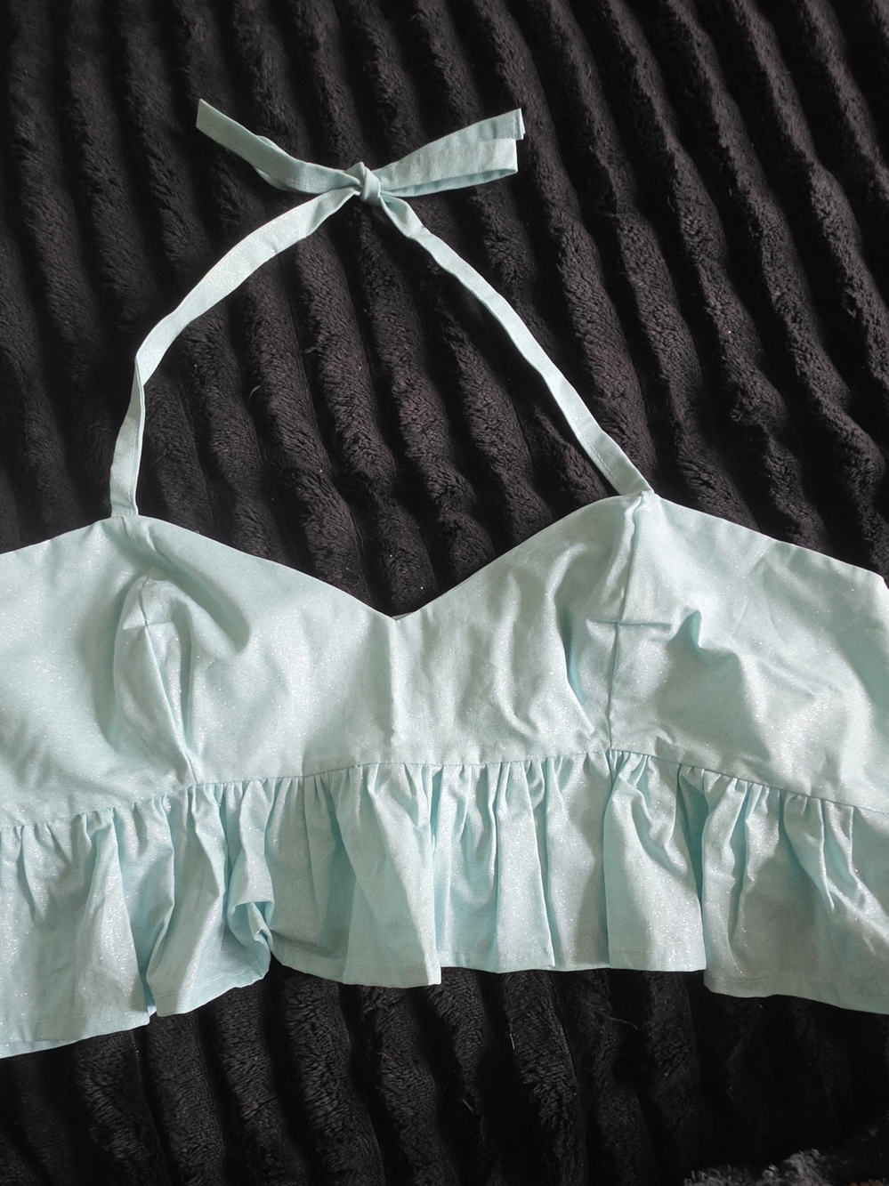 Light Aqua Halter Ruffle Crop Top - OMA designs